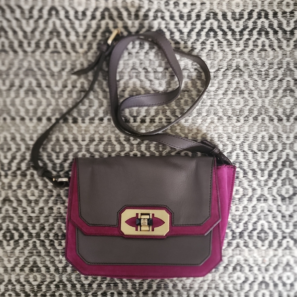 Chic Gray and Purple Genuine Leather Crossbody Bag